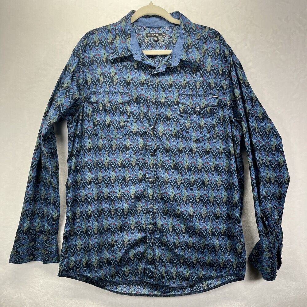 Tin Haul Western Button‎ Up Shirt Men’s Sz XL Long Sleeve Pearl Snap Brushpopper